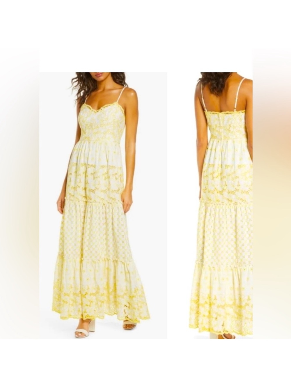 Lilly Pulitzer Yellow and White Floral Eyelet Maxi Dress